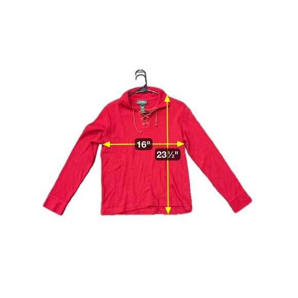 Lauren Ralph Lauren Long Sleeve Lace Up Polo Shirt Red Sz Large Cozy Knit Cotton - Picture 7 of 9